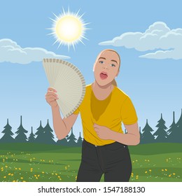 Girl in hot weather. Vector illustration