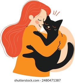 chica abrazo corte gatito gato mujer con su amor mascota gatito