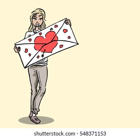 Girl with a huge love letter