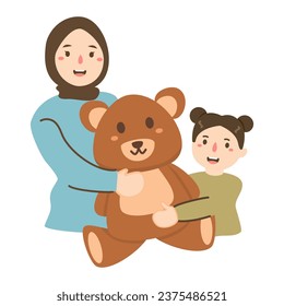 girl hugging brown teddy bear