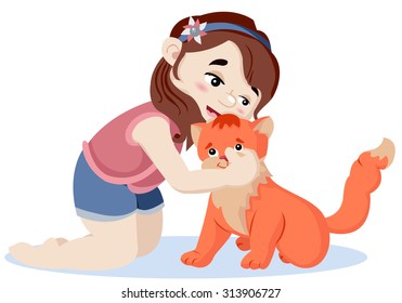 girl hugging cat