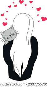 Girl is hugging a cat. Love my pet theme. Simple hand drawn vector art