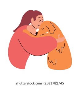 Girl hugging her dog with affection isolated vector illustration