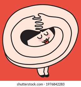 The girl is hugging herself concept card character illustration