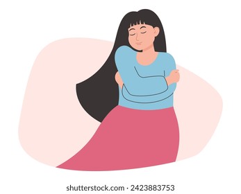 Girl hugging herself, vector illustration