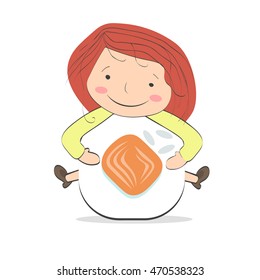 girl hugging a huge sushi. Tasty and healthy food.