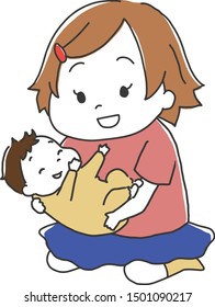 Girl hugging a laughing baby

