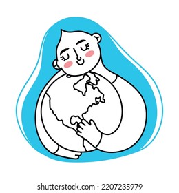 girl hugging the planet on white background