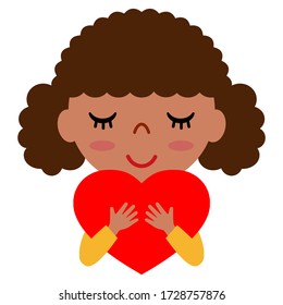 A girl hugging a red heart.
Cartoon character illustration.