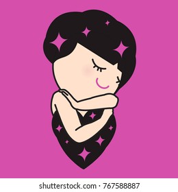 Girl Is Hugging And Taking Care Of Her Heart Love Concept Card Character illustration