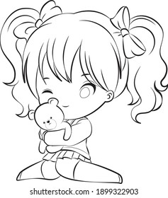 A girl hugging a teddy bear