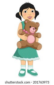 Girl Hugging Teddy Bear Vector Illustration