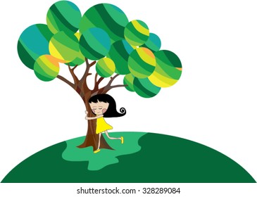 Girl hugging tree