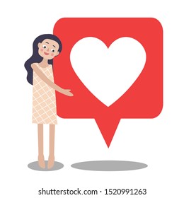 The girl hugs the heart like. Vector on white background