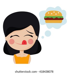 Girl hungry wants hamburger