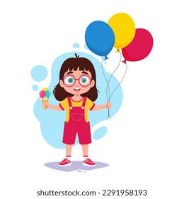 Girl with ice cream and balls in her hand