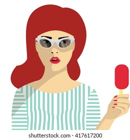 Girl with ice cream vector.