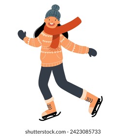 Girl Ice skating, Girl Ice Skating Illustration, Girl Ice skating Vector