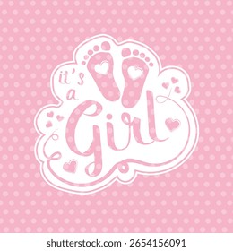 É um ícone de menina. Anúncio de menina. pés de bebê com corações comemorando o nascimento de uma filha