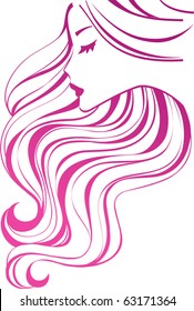 Girl icon. Beautiful female profile with wavy hair. Vector illustration