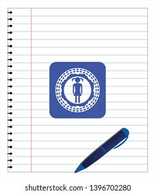 girl icon emblem draw with pen effect. Blue ink. Vector Illustration. Detailed.
