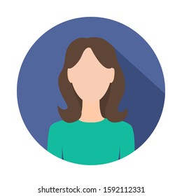 Girl icon flat on blu background. Isolated vector illustration. Modern style. People icon design. Web avatar, profile.