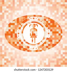 girl icon inside abstract orange mosaic emblem