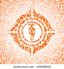 girl icon inside abstract orange mosaic emblem with background