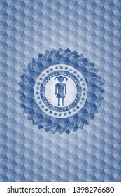 girl icon inside blue hexagon badge.