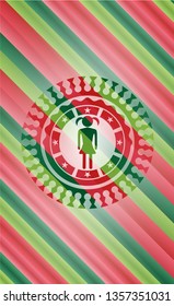 girl icon inside christmas colors style badge.