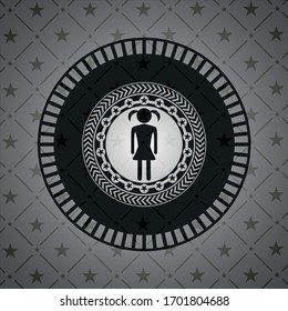 girl icon inside dark emblem. Retro