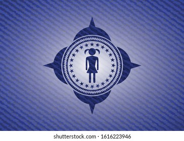 girl icon inside emblem with denim high quality background