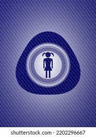 girl icon inside emblem with denim high quality background. 