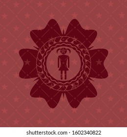 girl icon inside realistic red emblem