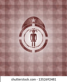 girl icon inside red polygonal badge. Seamless.