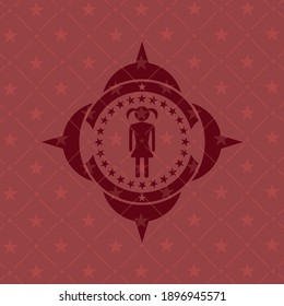 girl icon inside retro red emblem. 