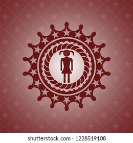 girl icon inside retro style red emblem