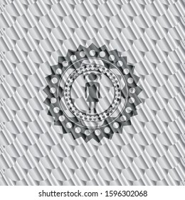 girl icon inside silver color badge or emblem. Scales pattern. Vector Illustration. Detailed.