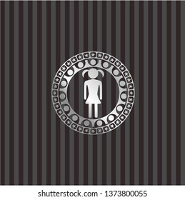 girl icon inside silvery shiny badge