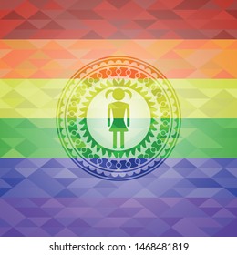girl icon on mosaic background with the colors of the LGBT flag