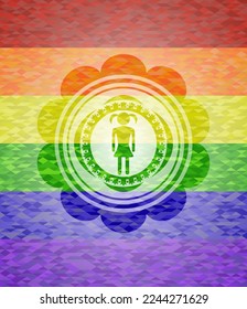 girl icon on mosaic background with the colors of the LGBT flag. 