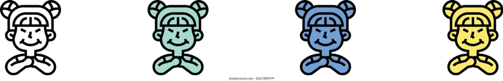 girl icon. Outline, Green, Blue and Yellow Style Design Isolated On White Background