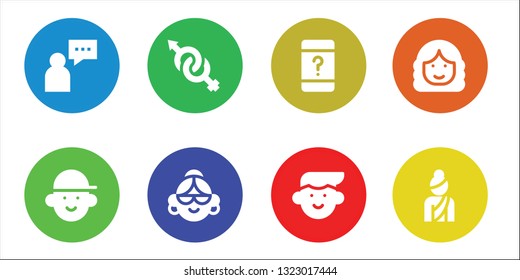 girl icon set. 8 filled girl icons.  Simple modern icons about  - Supporter, Avatar, Gender, Customer service, Woman