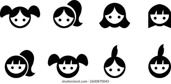 girl icon set, generations avatars, Aging and Growing Process vector icons, girls characters template, isolated on transparent background, for social media and networking, apps design and development,