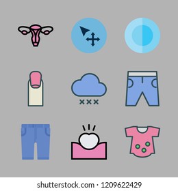 girl icon set. vector set about rain, move, dish and nail icons set.