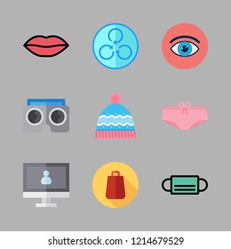 girl icon set. vector set about winter hat, virtual reality, lips and video chat icons set.