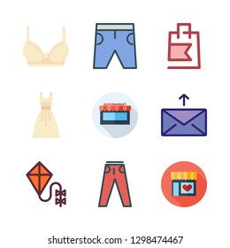 girl icon set. vector set about short, supermarkets, brassiere and mail icons set.