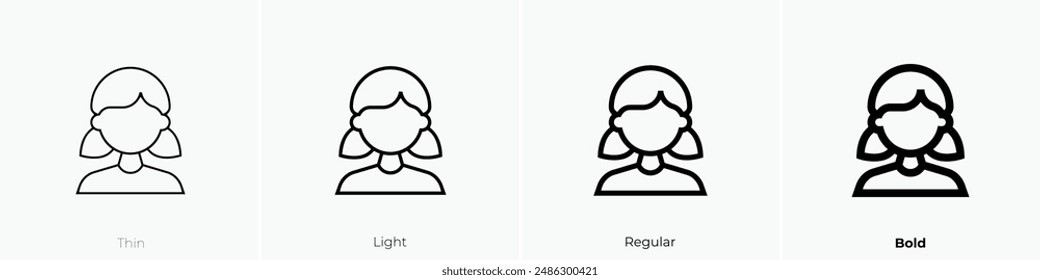 girl icon. Thin, Light Regular And Bold style design isolated on white background