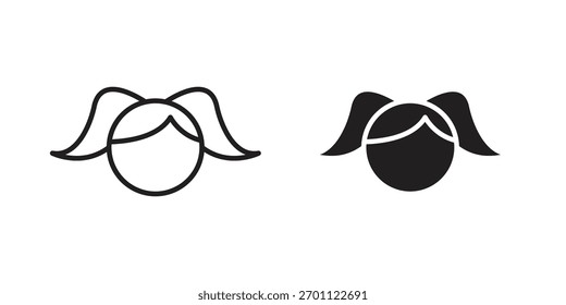 Chica icono de Vector glifo plano y de moda línea de golpe pack