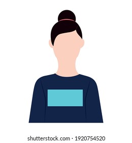 Icono de la niña Ilustración vectorial en diseño plano Chica caucásica brunette con bollo de pelo aislada en fondo blanco 
